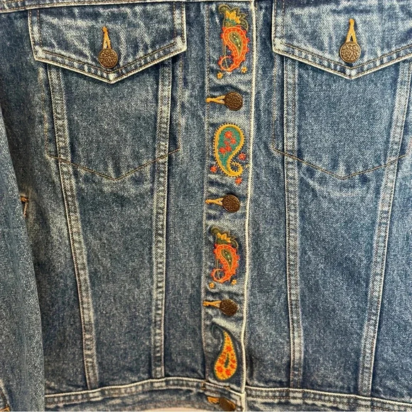 GAP Vintage 90s Paisley Embroidered Denim Jean Jacket Women’s Medium - Picture 3 of 4